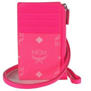 NWT MCM Neon Pink Visetos Lanyard Mini Wallet